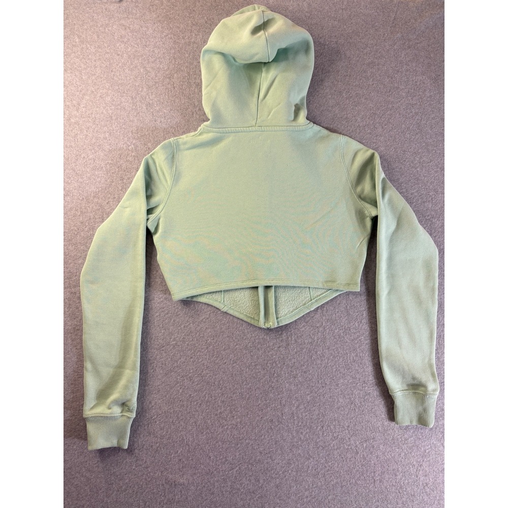 Hollister Womens XS Sage Green Cropped Zip Up Hoodie Curved Hem Fleece 352F2652 - Picture 10 of 12